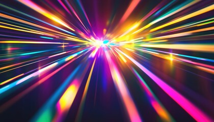 Colorful Prism Light Burst Effect Overlapping On Black Background Photo, Creating A Stunning Light Leak Overlay For Full-Blown Photography Impact.