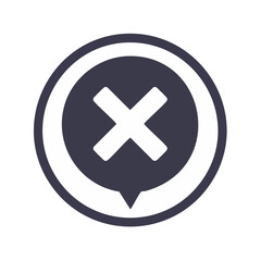 Obraz premium Location Pointer with Cross, Error Symbol in Circle, Isolated on Black Background