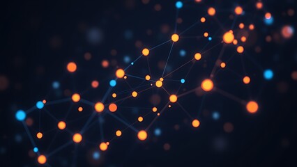 Abstract data visualization with glowing nodes in dark space, representing digital connectivity.