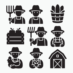 Farmers and Farming silhouette  Icons pack