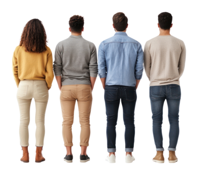 PNG People standing shot from backward diversity clothing footwear.