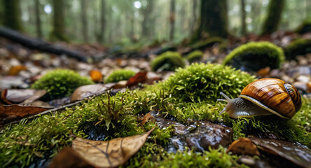 snail walking on moss