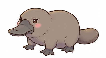 Fototapeta premium Schattig platypus illustratie zachte kleuren. AI Generated