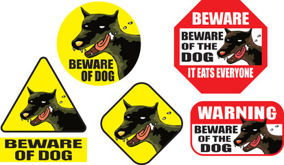 Collection of ‘Beware of Dog’ signage icons