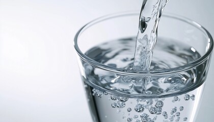 Close-Up Shot Of Water Being Poured Into A Glass With Space For Text, Perfect For Advertisements Or Promotional Materials.