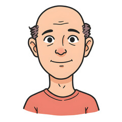Bald man with a friendly expression wearing a red shirt, showcasing a cheerful demeanor, ideal for illustrating warmth and approachability in various contexts
