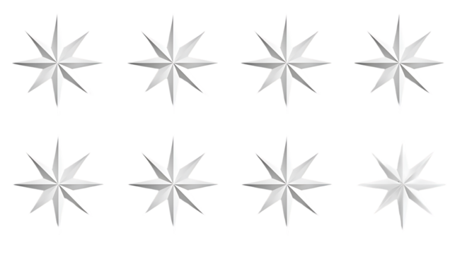 Eight pointed star pattern, monochrome, repeating design.
