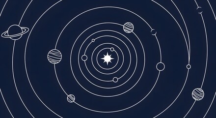 Illustration of solar system with planets and star in center