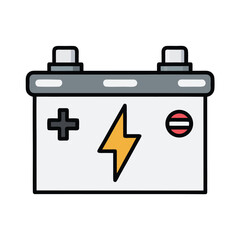 Simple cartoon illustration of a car battery with a lightning bolt symbol automotive power