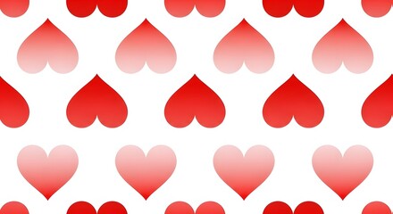 Repeating pattern of red and pink hearts on a white background