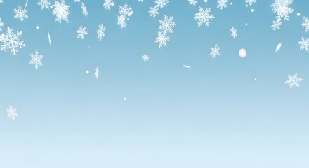White snowflakes falling against a gradient blue background