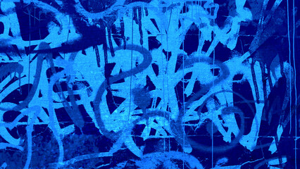 Urban street art background with chaotic blue graffiti spray paint and rough grunge texture. Perfect for edgy design, hip-hop aesthetics, streetwear branding, or modern art backdrops. © Abirupa Design