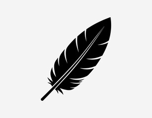Simple black feather silhouette isolated on a white background. Clean vector-style design perfect for minimal wall art, icons, branding elements, or nature-themed graphic compositions.
