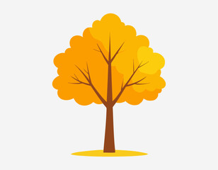 Flat Autumn Tree with Bold Yellow-Orange Crown on White