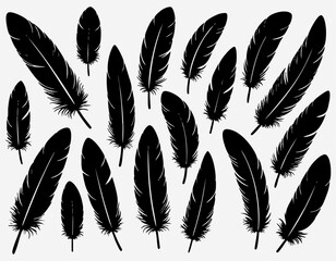 Seamless Black Feather Pattern on White Background