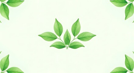 Arrangement of green leaves on a light green background art