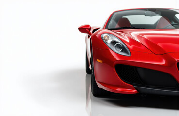 Red sports car with sleek design and aerodynamic features on a plain white background