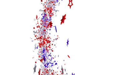 Celebrate with this festive image! Red, white, and blue stars burst on white background.