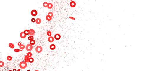 Abstract image of red rings falling on white background. Perfect for backgrounds, presentations, and designs.