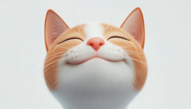 Close-Up Image Of A Playful Kitten Laughing On A White Background, Focus On The Cute Little Muzzle Of The Feline.