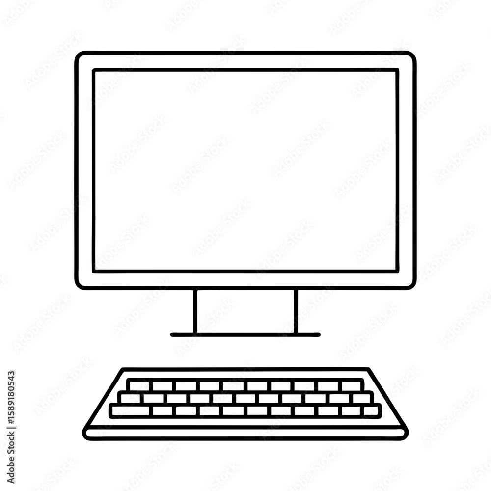 Fototapete Outline of a Desktop Computer with Monitor and Keyboard