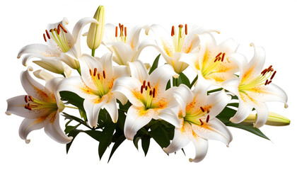 Naklejka premium Elegant White Lilies Bouquet with Yellow and Orange Centers
