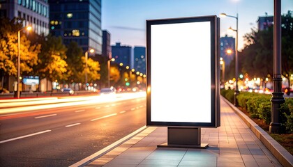 Blank billboard at night, city street