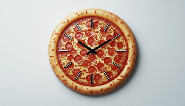 New Year Pizza Time: Celebrate The New Year With Pizza As A Clock On A Red Background, Perfect For A Restaurant Setting.