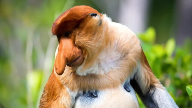 Macro Footage of Proboscis Monkey in the Wild Tropical Forest 