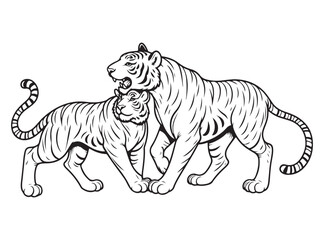 Tiger Illustration Pack – Monochrome Wildlife Line Art on White Background
