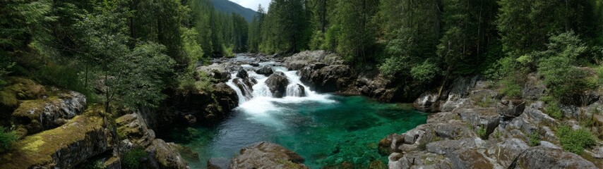 Fototapeta premium Panoramic waterfall scene nature landscape hdr 360 degrees viewpoint high-definition hdri