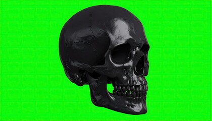 3D black skull on a green background