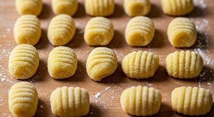 Traditional Italian Gnocchi Pasta, Homemade and Fresh on a Rustic Wooden Table Background, Cooking Food
