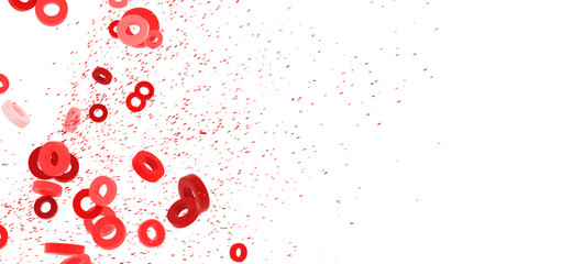 Red rings falling on white background. Abstract design for websites, presentations, and more.