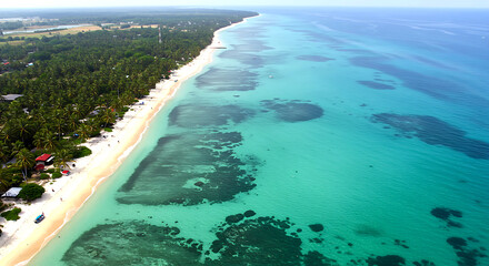 Tropical coastline with turquoise water and palm trees