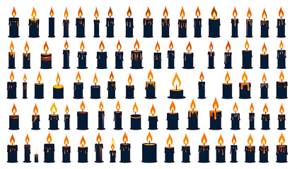 Pixel Art Candles Sprite Sheet: Black Candles with Orange Flames