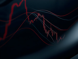 Abstract financial chart, showing fluctuating trends on a dark background.  Detailed lines and curves illustrate market data, with red and dark lines denoting growth and decline