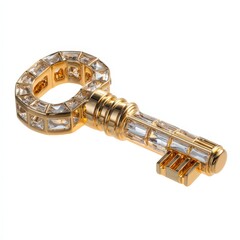 Exquisite Gold Key Adorned with Sparkling Crystal Accents Luxury Success and Access Symbol