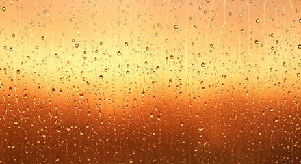 Water droplets on glass with golden light water drops