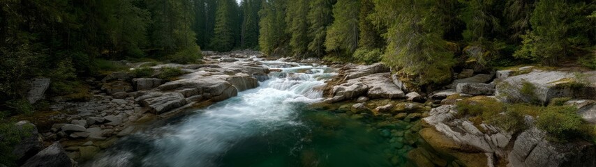 Panoramic view of a serene river in nature 360 degrees hdr landscape tranquil environment