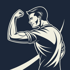 Strong man lifting weights holding a sword illustration cartoon vector icon