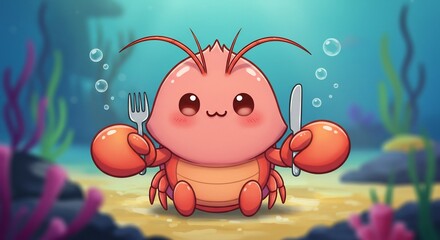 愛らしいロブスター 穏やか光 海底世界で食事. AI Generated