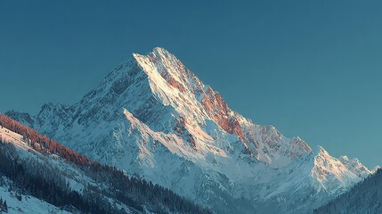 Snowy mountain peak against a clear blue sky.