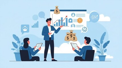 Presenting Financial Data to Team in Company Meeting - Powered by Adobe