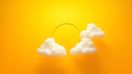 Abstract sunny yellow gradient with floating white clouds and a blue portal, minimalist and dreamy.