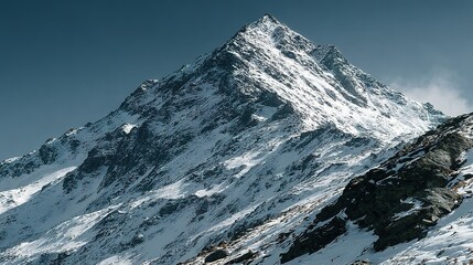 Snow-capped mountain peak against a clear sky.