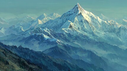 Majestic mountain range with snow-capped peaks.