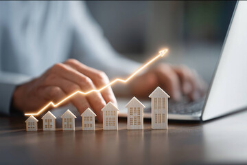 Real Estate Agent Visualizing Home Value Growth with Upward Arrow Chart	