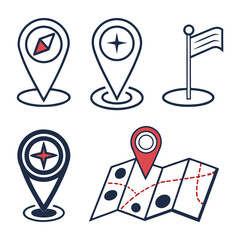 Set of Navigation Icons with Compasses and Maps