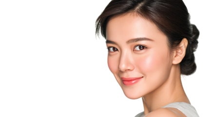 Elegant woman in white top against a black background, portrait of style and contrast